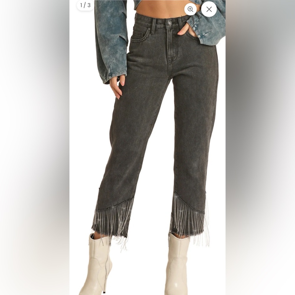 Rock & Roll Cowgirl Charcoal Fringe Hem Jeans